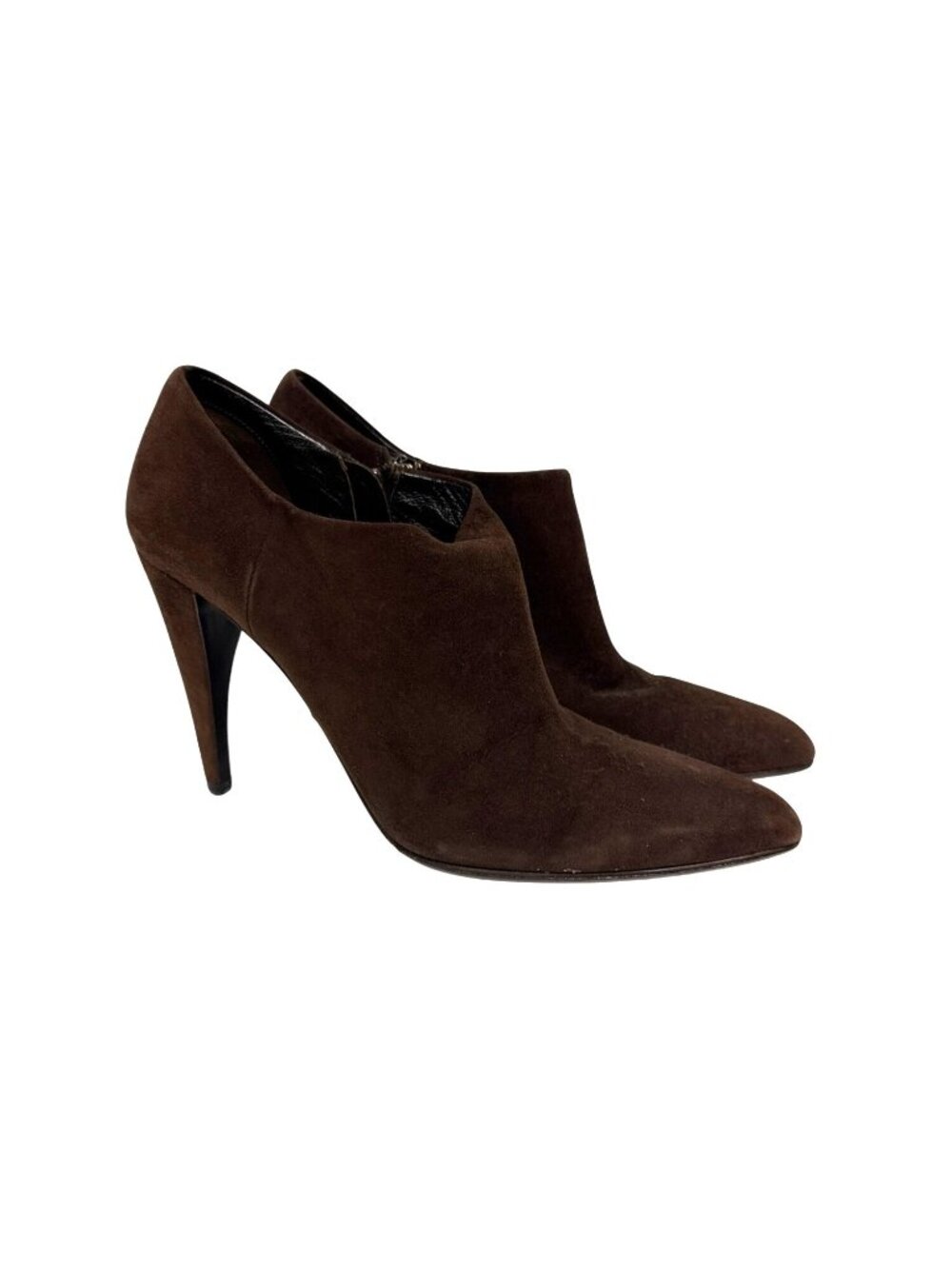 Prada Women's 39 Brown Suede Pointed Toe High Heel Ankle Booties Made Italy